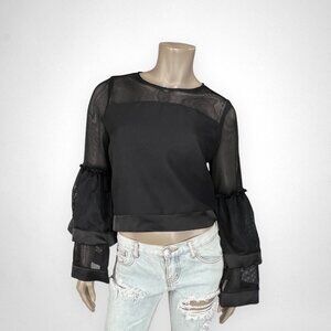GRACIA‎ Large Black Mesh Bell Shaped Sleeves Top Party